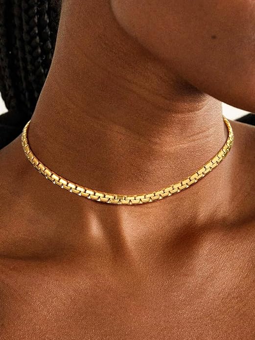 Richsteel Stainless Steel Mens Flat Link Chain Necklace, Black/Gold/Steel Chain for men, 2mm/4mm/6mm Width, No Tarnish & Hypoallergenic Hip Hop Jewelry, 18"-30" Length