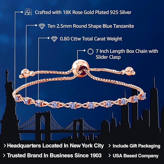 Gem Stone King Round Gemstone Birthstone Tennis Bracelet For Women | 925 Sterling Silver | 2.5MM Round | Fits Up To 9 Inch Wrist | Adjustable Bolo Bracelet For Women | Easy-On Easy-Off