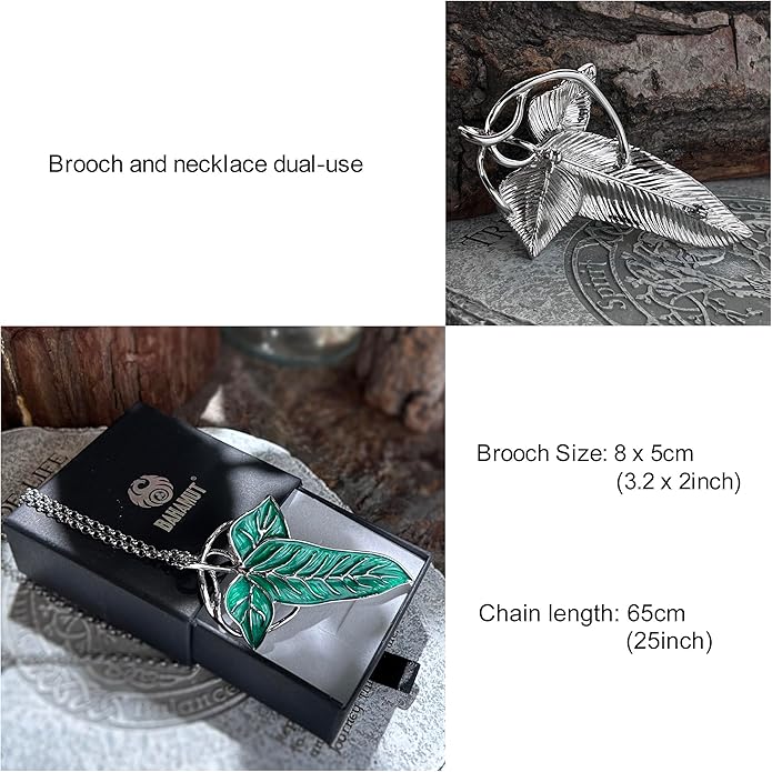 Bahamut Elegant Elven Green Tree Leaf Enamel Pins Brooch for Women Men Suit Pendant Necklace,Cloak Clasp Brooches Cosplay Jewelry
