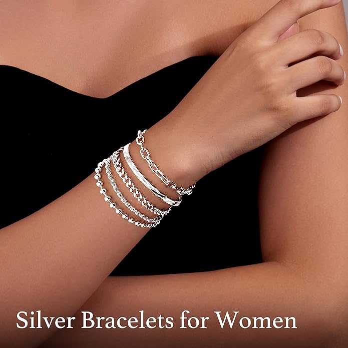 Gold Bracelets for Women Non Tainish,Dainty Bracelets Stack for Women Trendy, Gold Plated Cuff Bracelets Stack With Beaded Cuban Paperclip Snake Rope Bangle Hand Chain Jewelry Gifts for Women