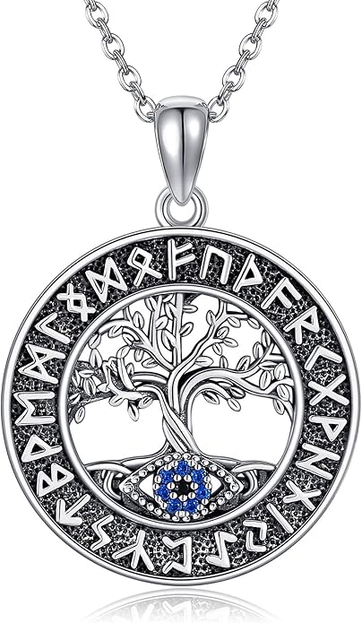 Tree of Life Necklace 925 Sterling Silver Evil Eye Pendant Viking Necklace Tree of Life Jewelry Gifts for Women Men