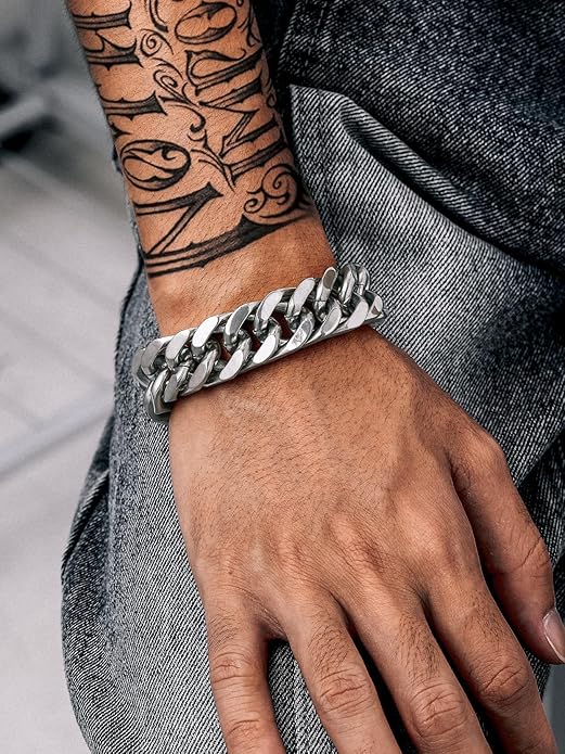 Richsteel Cuban Link Chain Bracelets 8/12/17mm Width Stainless Steel Chain Wrist Bracelets for Men, 7.4/8.2/9 Inch Length Classic Jewelry for Christmas/Valentine's Day/Birthday