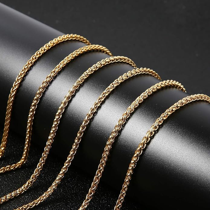 HZMAN 3.0 mm Stainless Steel Wheat Silver Chain Necklaces for Men & Women 16" -36"