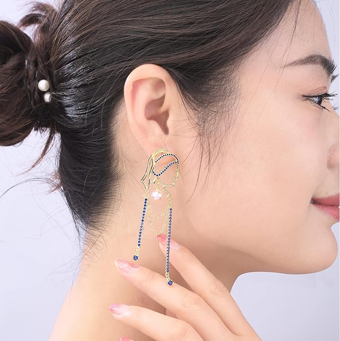 Unique Abstract Face Art | Dangle Statement Long Earrings for Women | Rhinestone Tassel Handmade Chandelier Earrings