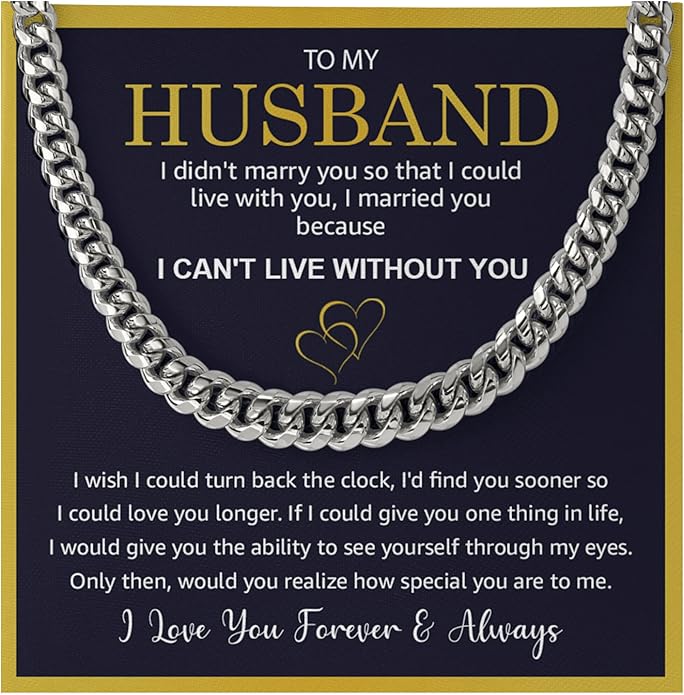 Mapileng Cuban Link Chain Necklace For Husband, Love You This Much To My Husband Classic Steel Jewelry Gift Birthday Christmas Anniversary Jewelry Gifts for Dad Brother Boyfriend Son