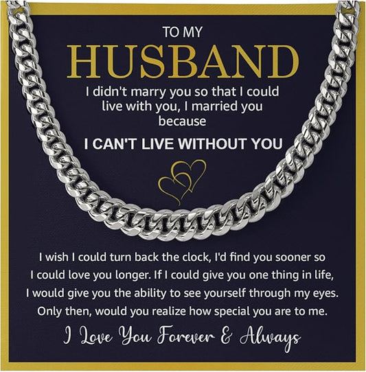 Mapileng Cuban Link Chain Necklace For Husband, Love You This Much To My Husband Classic Steel Jewelry Gift Birthday Christmas Anniversary Jewelry Gifts for Dad Brother Boyfriend Son