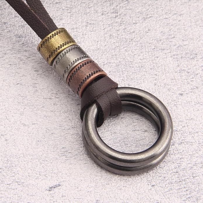 Long Boho Necklaces for Women Vintage Leather Wooden Pendant Y Choker Ethnic Style Gold Circle Hippie Sweater Necklace