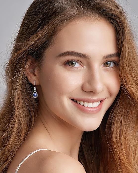 FANCIME Dangle Drop Earrings 925 Sterling Silver Dainty Infinity Round Gemstone Birthstone Jewelry Birthday Gifts for Her Women