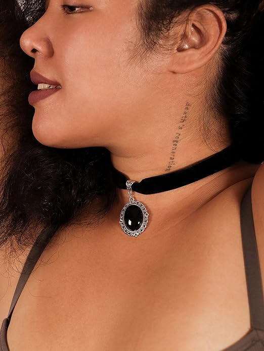 Sacina Black Velvet Victorian Choker, Black Choker, Goth Gothic Necklace, Vintage Necklace, Costume Jewelry, Halloween Christmas Jewelry Gift for Women