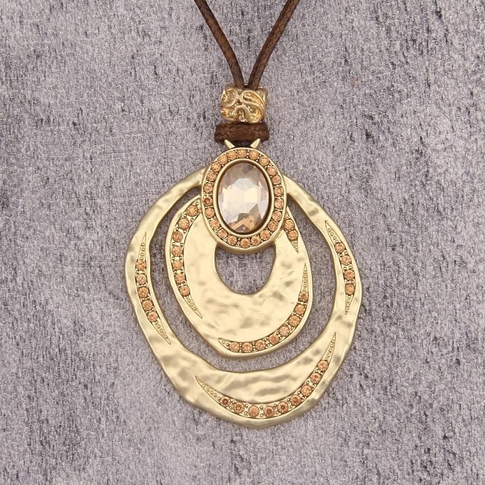 Long Boho Necklaces for Women Vintage Leather Wooden Pendant Y Choker Ethnic Style Gold Circle Hippie Sweater Necklace