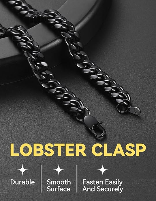 ChainsHouse Miami Cuban Link Chain Necklace for Men, 4.8mm/6mm/10mm/14mm Width, 14K Gold Plated/Stainless Steel/Black Mens Chunky Hip Hop Necklace Curb Chains, 14"-30" Length, Come Gift Box