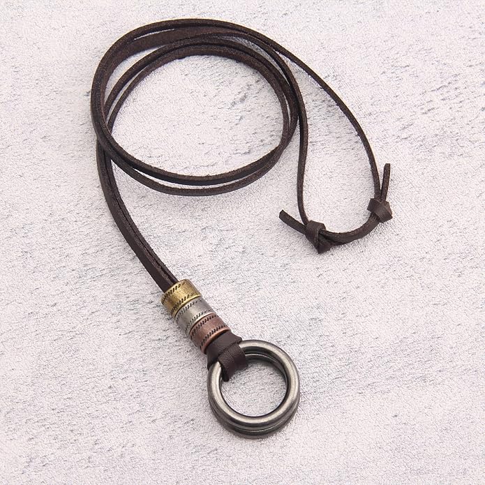 Long Boho Necklaces for Women Vintage Leather Wooden Pendant Y Choker Ethnic Style Gold Circle Hippie Sweater Necklace