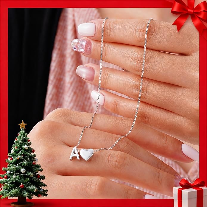 Turandoss Christmas Gifts for Grandkids, Dainty S925 Sterling Silver Heart Initial A-Z Necklace Trendy Silver Initial Jewelry Birthday Gifts for Girls Teen Girls