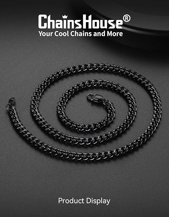 ChainsHouse Miami Cuban Link Chain Necklace for Men, 4.8mm/6mm/10mm/14mm Width, 14K Gold Plated/Stainless Steel/Black Mens Chunky Hip Hop Necklace Curb Chains, 14"-30" Length, Come Gift Box