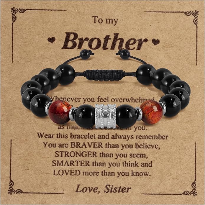 Hamoery Bracelets for Men Natural Tiger Eye Stone Beads Braided Rope Bracelet Gift for Dad Husband