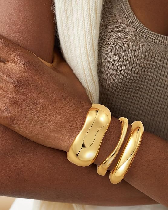 HMGADN Chunky Gold Bangle Bracelets for Women, Gold Twist Cuff Bracelet Trendy Stackable Bangles Set Fashion Jewelry Gifts