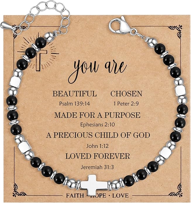 VIBILIA Cross Beaded Bracelets for Women, Inspirational Natural Heart Religious Bracelets for Women, Birthday Christian Gifts for Women on Thanksgiving Christmas Gifts