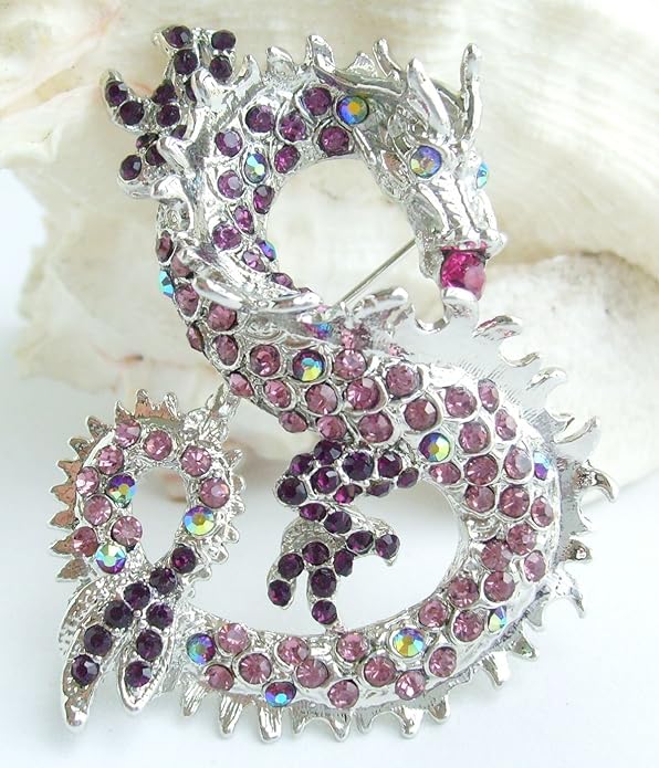 Art Style 2.36" Dragon Brooch Pin Pendant Austrian Crystal BZ2980
