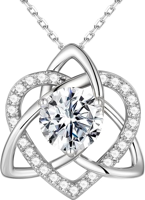 MOOSEA Christmas Gifts for Women Wife, Celtic Knot Moissanite Necklace for Women, 1-3ct Moissanite Heart Pendant Necklaces Anniversary Birthday Gift Wife Mom 925 Sterling Silver Jewelry