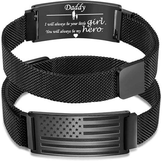 Bracelet for Men/Husband/Uncle/Bonus Dad/New Dad/Papa/Stepdad,American Flag Bracelet Fathers Day Valentines Christmas Jewelry Gifts,Adjustable Size