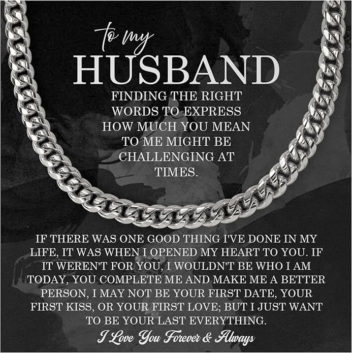 Mapileng Cuban Link Chain Necklace For Husband, Love You This Much To My Husband Classic Steel Jewelry Gift Birthday Christmas Anniversary Jewelry Gifts for Dad Brother Boyfriend Son
