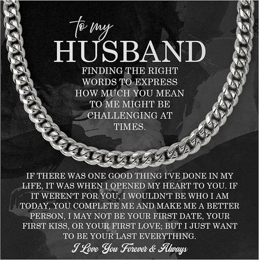 Mapileng Cuban Link Chain Necklace For Husband, Love You This Much To My Husband Classic Steel Jewelry Gift Birthday Christmas Anniversary Jewelry Gifts for Dad Brother Boyfriend Son