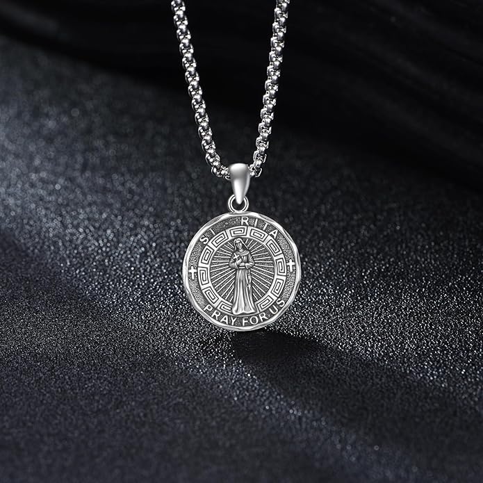YFN Patron Saint Necklace Sterling Silver Amulet Medal Pendant Religious Protector Jewelry Gifts for Women Men