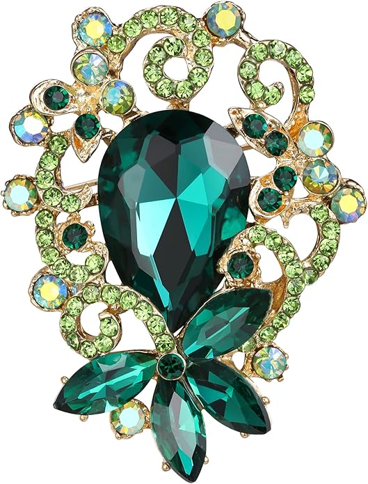 BriLove Elegant Crystal Teardrop Marquise Bouquet Brooch Pin for Women