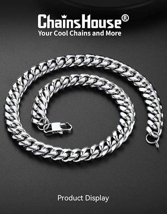 ChainsHouse Miami Cuban Link Chain Necklace for Men, 4.8mm/6mm/10mm/14mm Width, 14K Gold Plated/Stainless Steel/Black Mens Chunky Hip Hop Necklace Curb Chains, 14"-30" Length, Come Gift Box