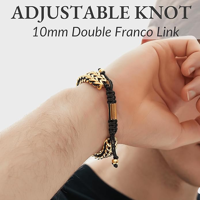 Gold-Plated Bracelets for Men 18K Gold Plated Franco Link Chain Stainless Steel Bracelet Adjustable Bracelet Mens Jewelry Birthday Gift