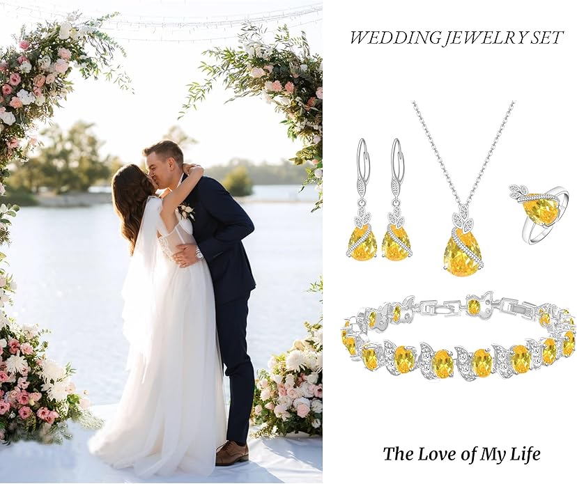 ZCGJWE Wedding Jewelry Set for Women Gem Necklace Earrings Bracelet Luxury Jewelry Set Birthday Valentine's Day Mother's Day Christmas Prom Jewelry Gift