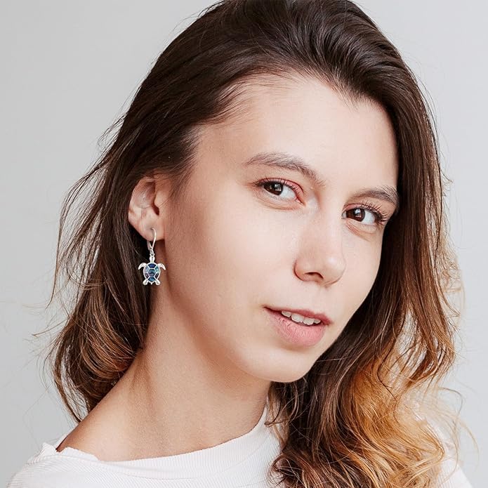 Black Cat/Turtle/Moonstone//Turquoise/Flower/Tree of Life Earrings Sterling Silver Cute Animal Leverback Dangle Earrings Jewelry Gifts
