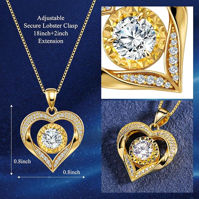 Moissanite Necklace for Women 14k Gold Heart Necklaces Moissanite Pendant for Woman 1 Carat - Luxury Love Jewelry Gift for Anniversary, Birthday and Christmas - Jewelry for Wife from Husband