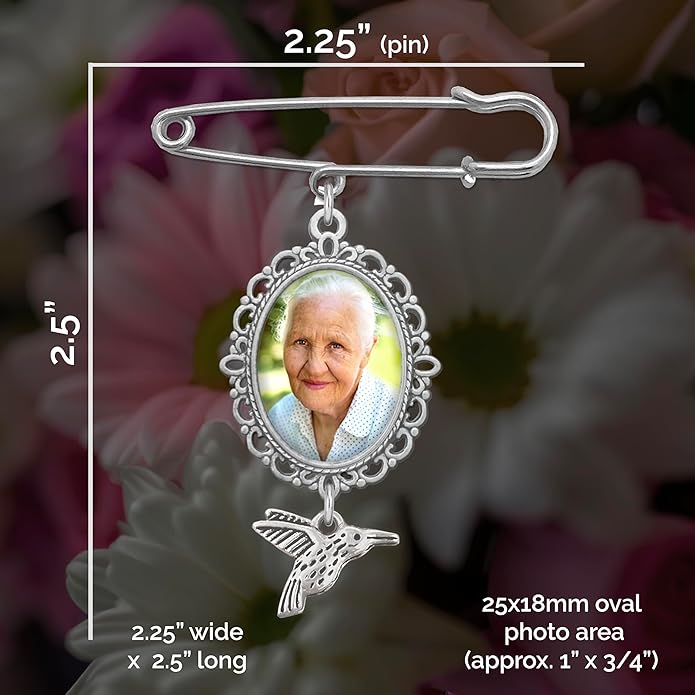 Wedding Boutonniere Oval Bouquet Charm Pin Hummingbird Photo Charm Mother of the Bride Groom with Photo Resizing Software