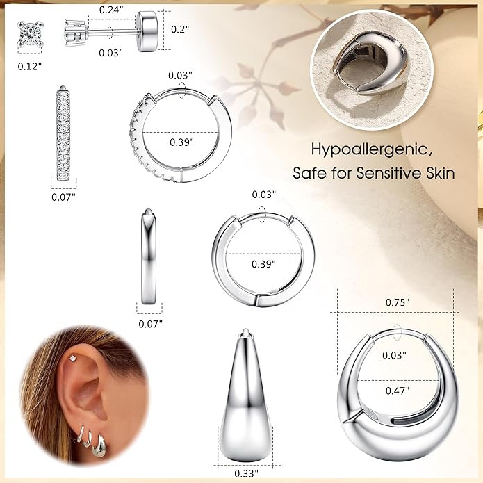 BESTEEL Small Hoop Earrings for Women - Hypoallergenic 14K Gold Plated Surgical Steel Chunky Huggie Earings Stacks Set Dainty Cute Cartilage Flat Back Stud Jewelry Trendy Gift 4 Pairs