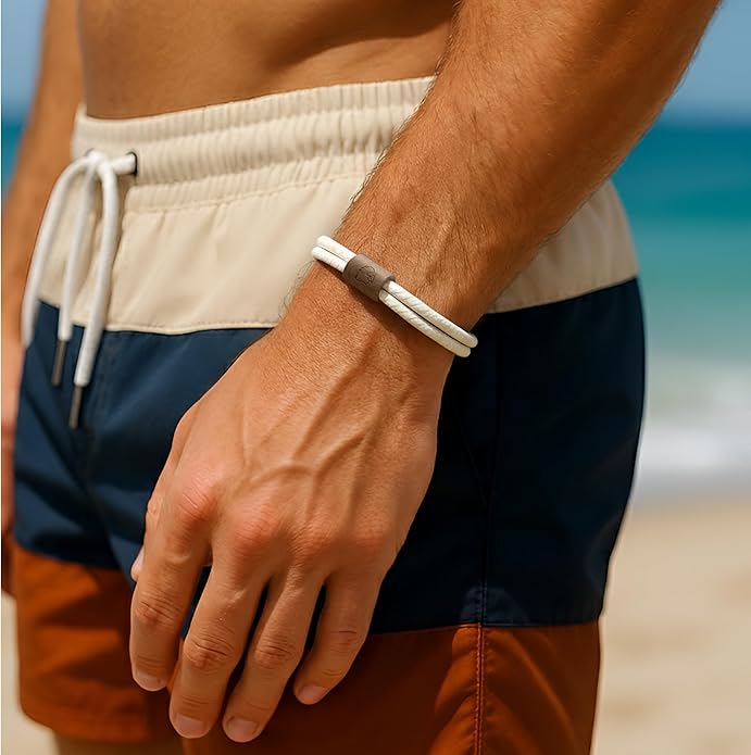 Rowdy Parrot The Driftwood FlexTech Adjustable Silicone Rope Bracelet: Waterproof, Sweatproof, Sunproof, Minimalist Surf, Golf Jewelry for Men - One Size Fits All