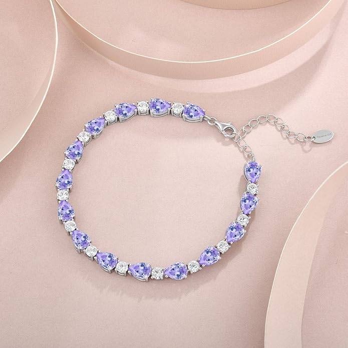 Birthstone Tennis Bracelet for Women 925 Sterling Silver Pear Shaped Gemstone Jewelry Gifts for Her