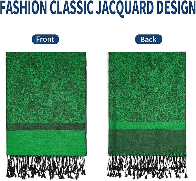 QIUTIMIY Paisley Pashmina Shawl Wrap Women Reversible Vintage Jacquard Pashmina Rave Scarf with Fringe for Evening, Wedding