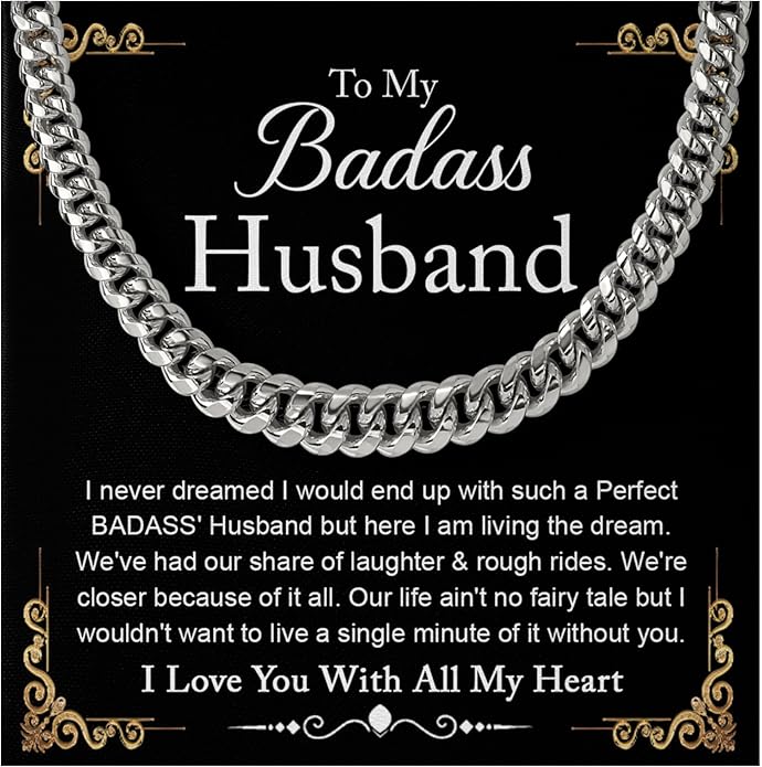 Mapileng Cuban Link Chain Necklace For Husband, Love You This Much To My Husband Classic Steel Jewelry Gift Birthday Christmas Anniversary Jewelry Gifts for Dad Brother Boyfriend Son