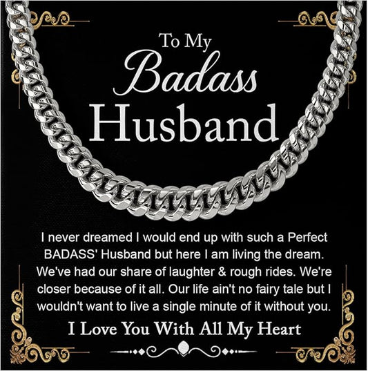 Mapileng Cuban Link Chain Necklace For Husband, Love You This Much To My Husband Classic Steel Jewelry Gift Birthday Christmas Anniversary Jewelry Gifts for Dad Brother Boyfriend Son