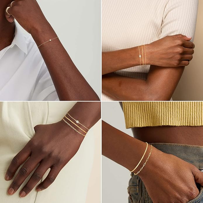 MBW Gold Bracelets for Women Trendy, Dainty 14K Gold Plated Bracelet Stack Beaded Chain Bracelet Set Thin Small Cute Paperclip Bracelets Fashion Waterproof Jewelry Gift Gold Accessories for Women