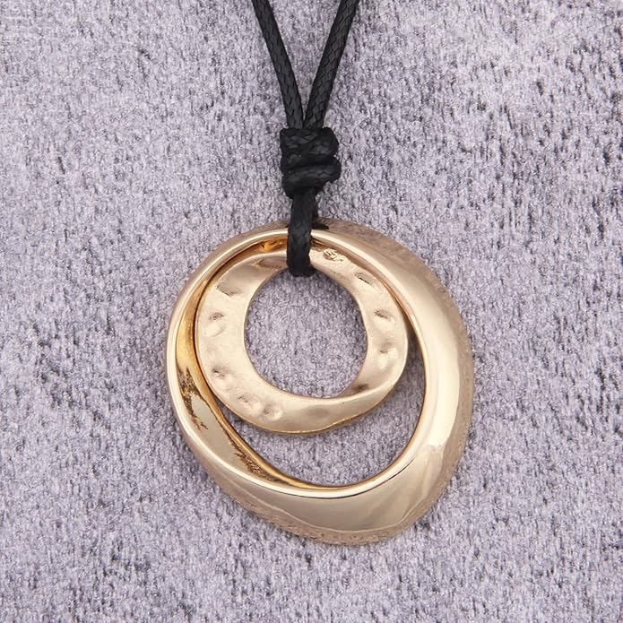 Long Boho Necklaces for Women Vintage Leather Wooden Pendant Y Choker Ethnic Style Gold Circle Hippie Sweater Necklace
