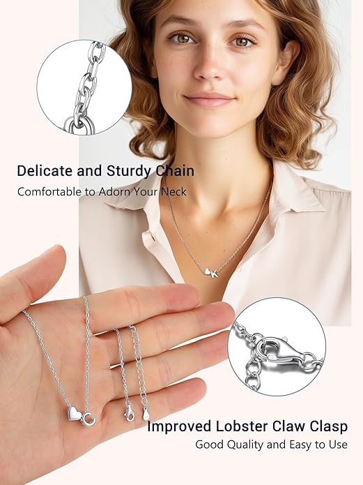 PROSILVER Initial Heart Necklace for Women, 925 Sterling Silver Tiny Heart Letter Necklace Siver, Gold Necklace, Come with Box