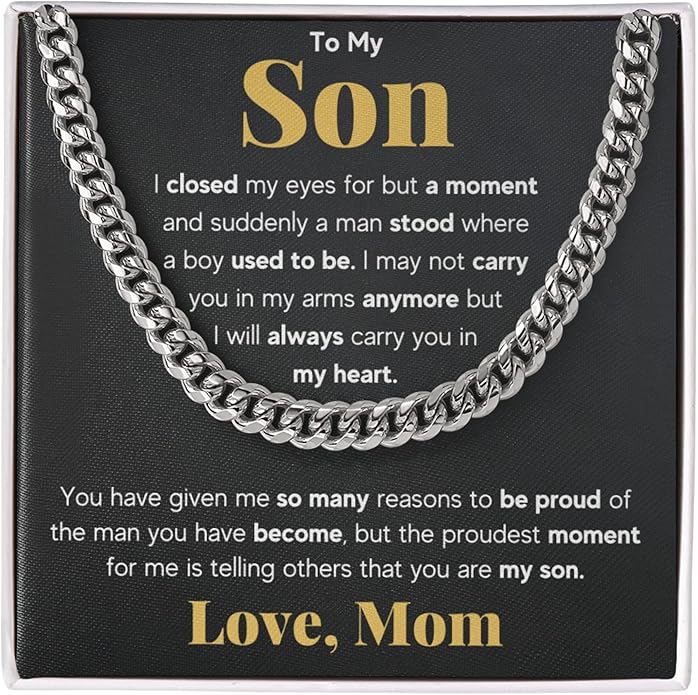 FG Family Gift Mall To My Son From Mom, Son Gifts From Mom and Dad, Mother and Son Necklace, Birthday Gift For My Son Graduation Christmas Cuban Link Chain Necklace Present