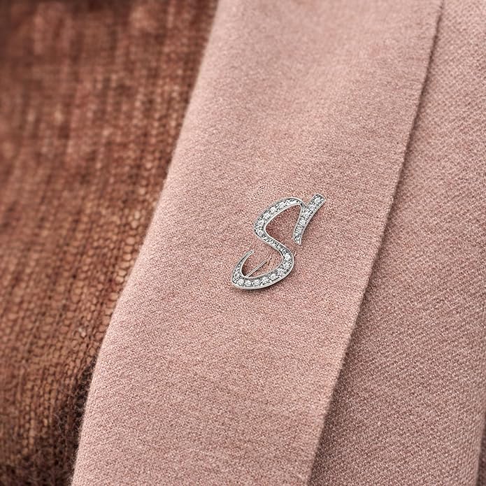 Cicy Bell A-Z Initial 26 Letter Brooch Pins 18k Gold Plated Cubic Zirconia Breastpin Name Personalized Gifts for Women Men