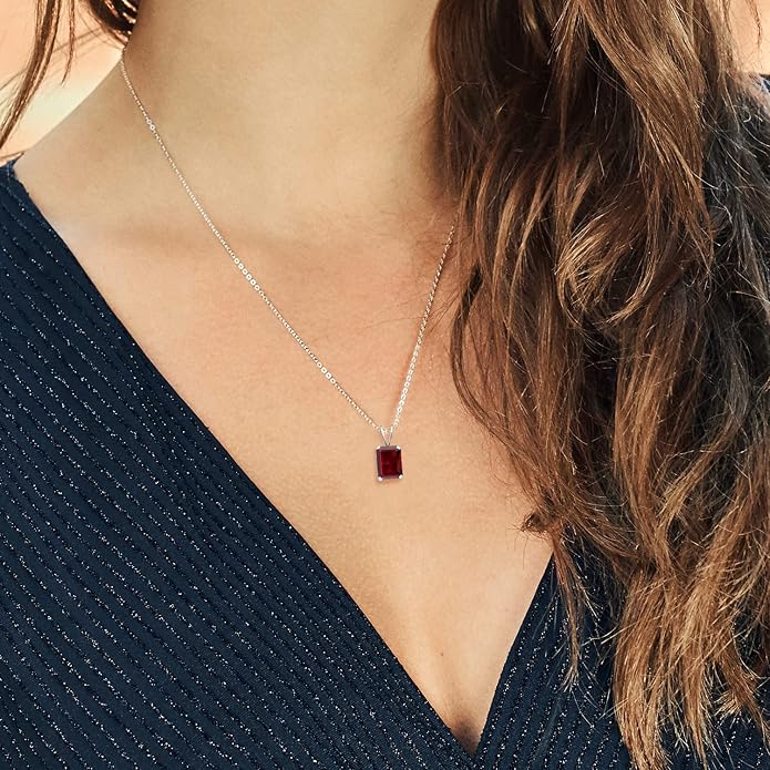 Gem Stone King Emerald Cut Pendant Necklace For Women | 925 Sterling Silver | Emerald Cut 9X7MM | Gemstone Birthstone | Fine Jewelry for Her Mom Wife | With 18 Inch Silver Chain