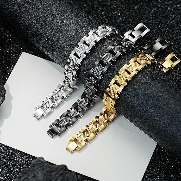 Men Bracelet Stainless Steel men black bracelet Link diamond silver bracelet blue particles jewelry Men chain Gift Boxes