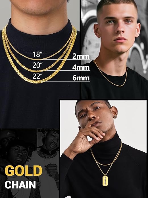 PROSTEEL Stylish Stainless Steel Round Link Chain Necklace for Men, 2mm/4mm/6mm/8mm. Silver/Gold/Black Tone, Hypoallergenic Jewelry, 14"-30", Come with Box