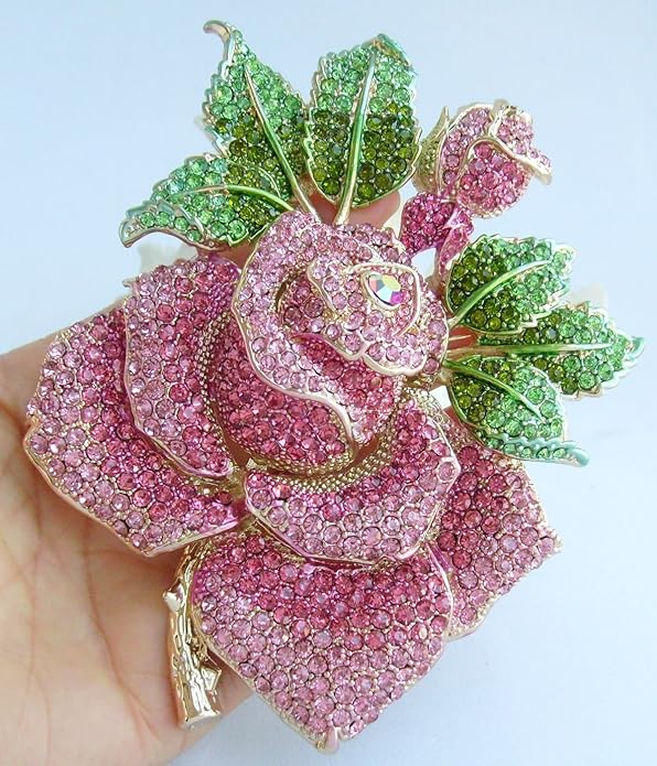 Gorgeous Wedding 5.32" Big Rose Flower Brooch Pin Austrian Crystal Pendant BZ2994