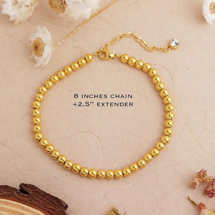 Jean Beau Gold Waterproof Ankle Bracelets for Women, Dainty Simple Non tarnish Foot Anklets Adjustable Summer Beach Jewelry Gifts